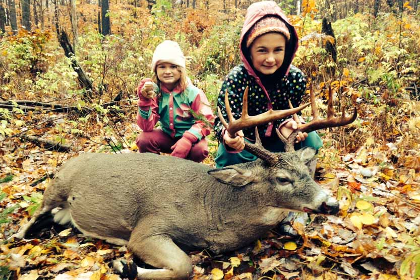 Kendra and Sydney, two future hunters, pose with a 11-point Franklin County buck