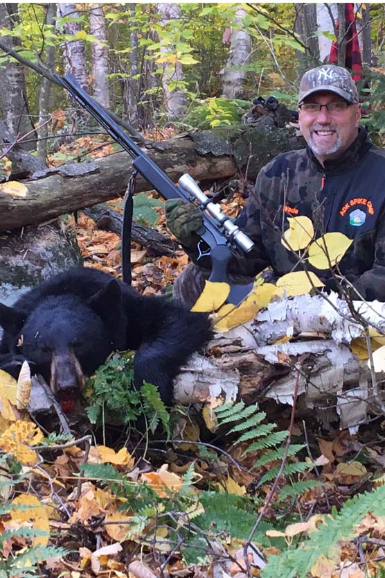 Wade Chandler of Greenfield Center, NY with a 150-pound black bear taken Oct. 15 in Johnsburg, Warren County