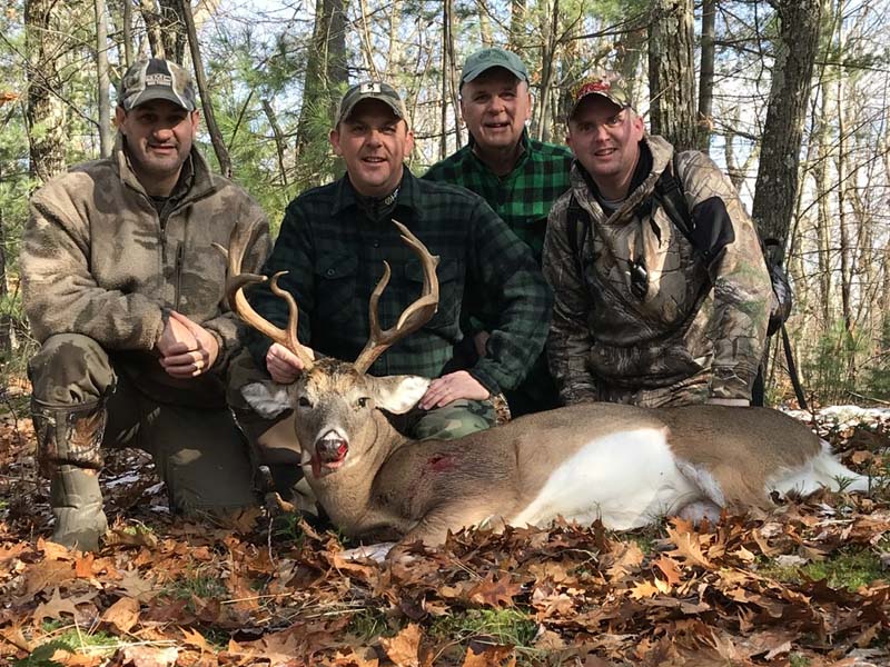 2019: Nathan, Aaron & Bill Gordon & Devin Duffy with a unique 9-pointer that weighed 147-pounds and was taken Nov. 9 in Schroon Lake, Essex County.