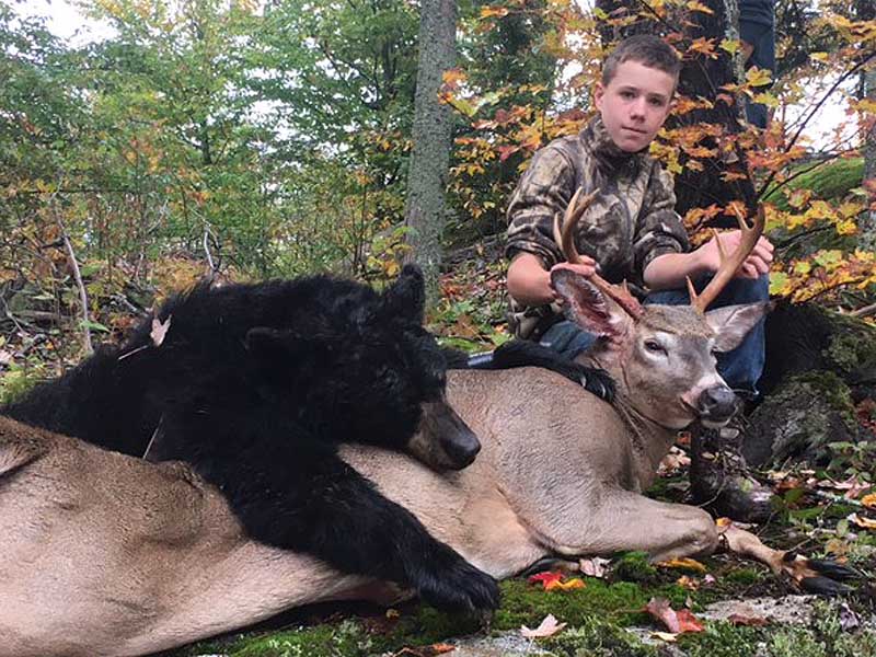 2018: Bradford Quigley of Mosquitoville, VT shot his first buck, an 8-pointer, and his first bear, a 155-pounder, during youth weekend of 2018.  Both were taken of Camp Squaw in Hamilton County